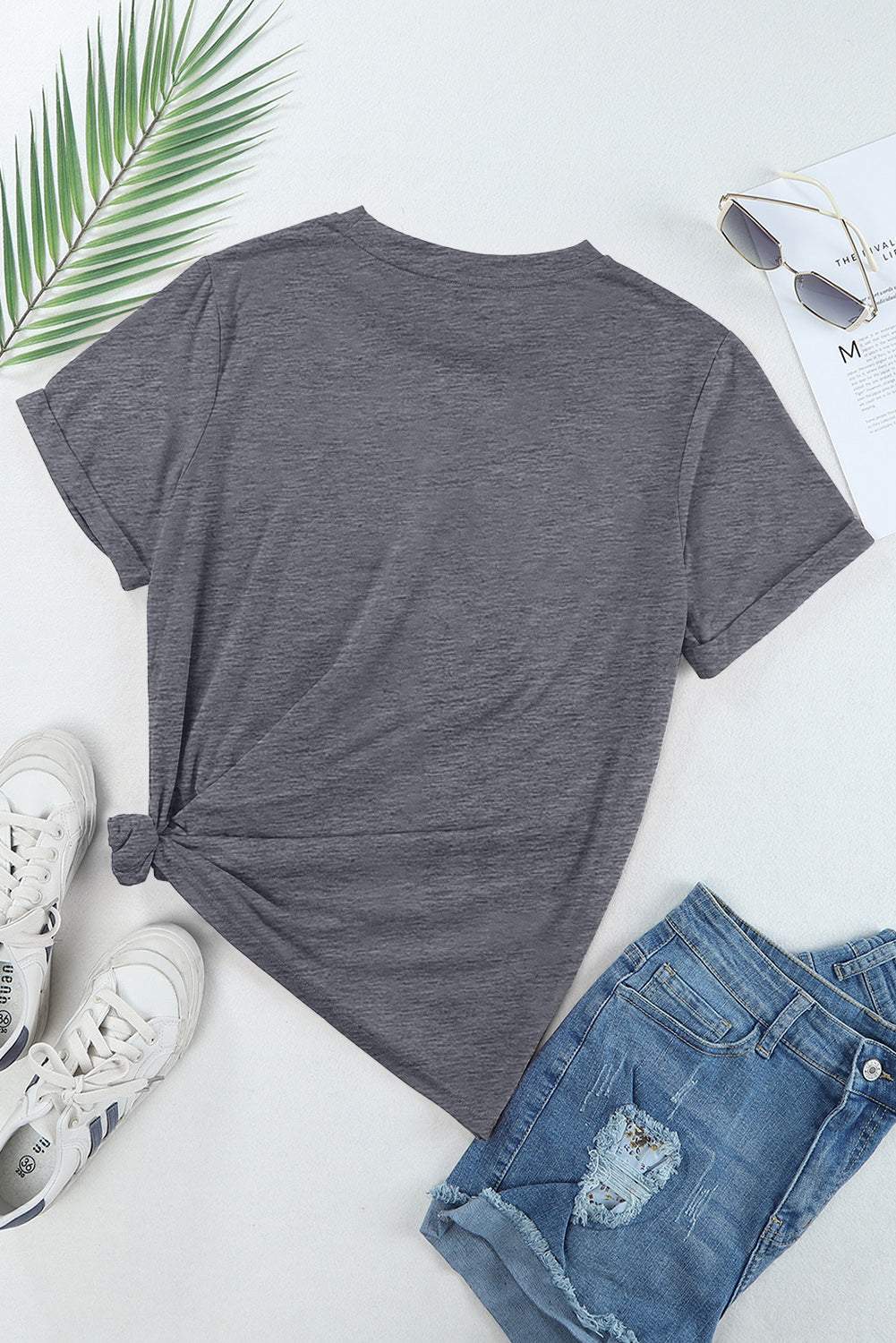 Casual Plain Crew Neck Tee | Gray