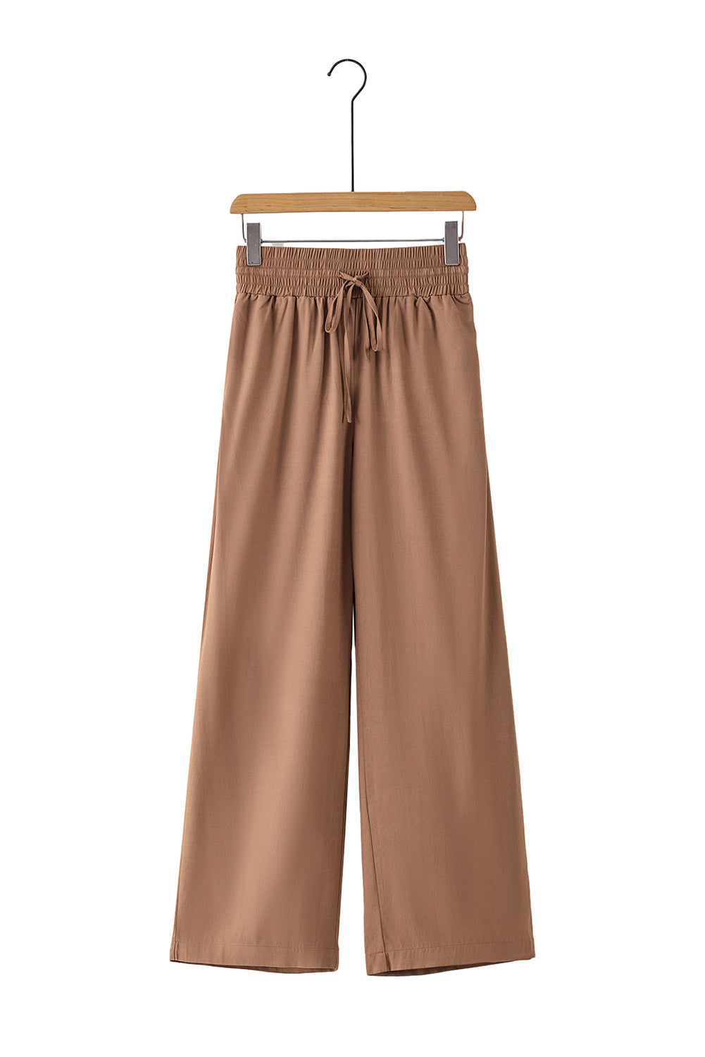 Drawstring Elastic Waist Casual Wide Leg Pants | Brown