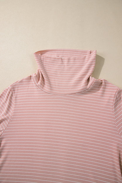 Cowl Neck Side Slits Loose Fit Long Sleeve Top | Pink Stripe