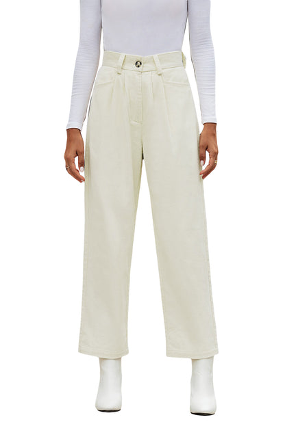 Corduroy High Waist Straight Leg Pants | Beige