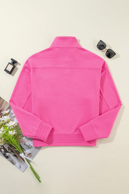 Vintage Mineral Wash Half Button Collared Sweatshirt | Bright Pink