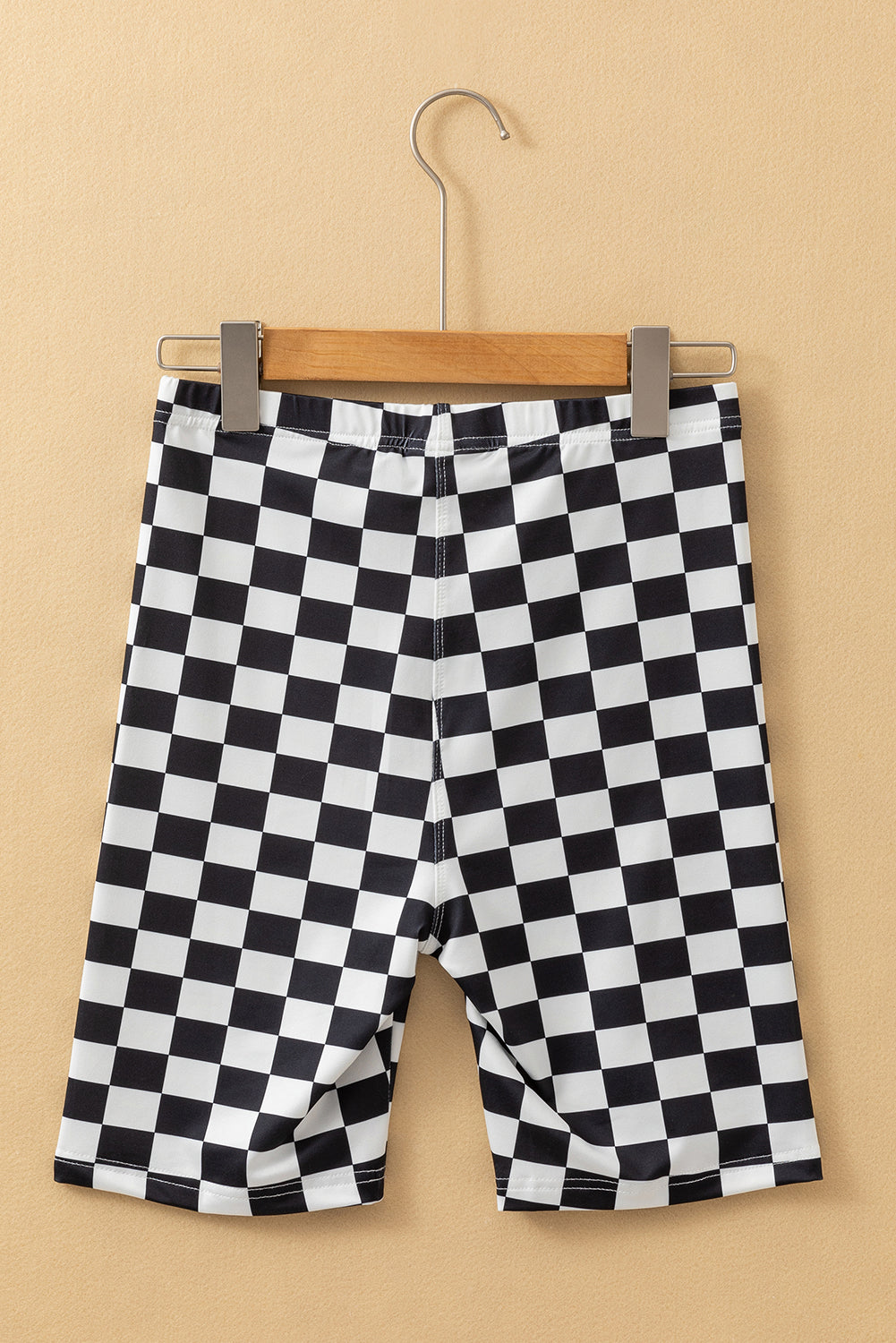 Checkerboard Printed High Waist Biker Shorts | Black