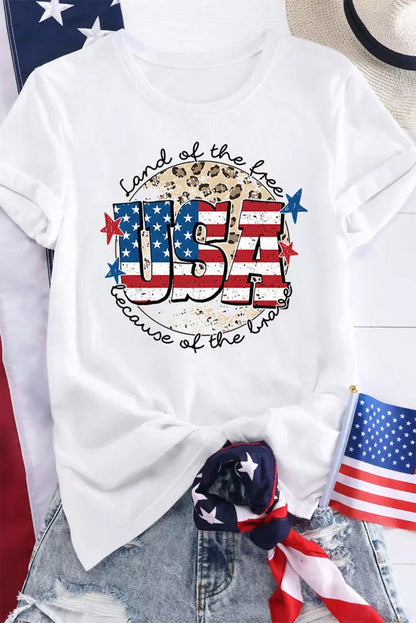 Usa Flag Slogan Graphic T-Shirt | White