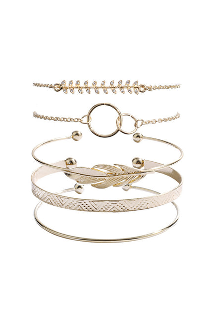 Leaves Retro Pattern Adjustable Plated 5Pcs Bracelet Set | Gold