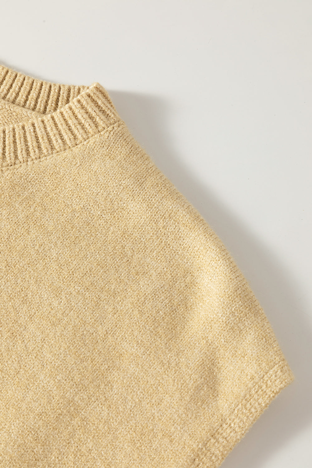 Solid Colour Ribbed Trim Short Sleeve Sweater | Parchment