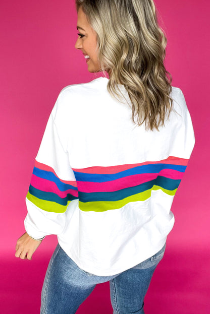 Colourful Striped Accent Long Sleeve T Shirt | White