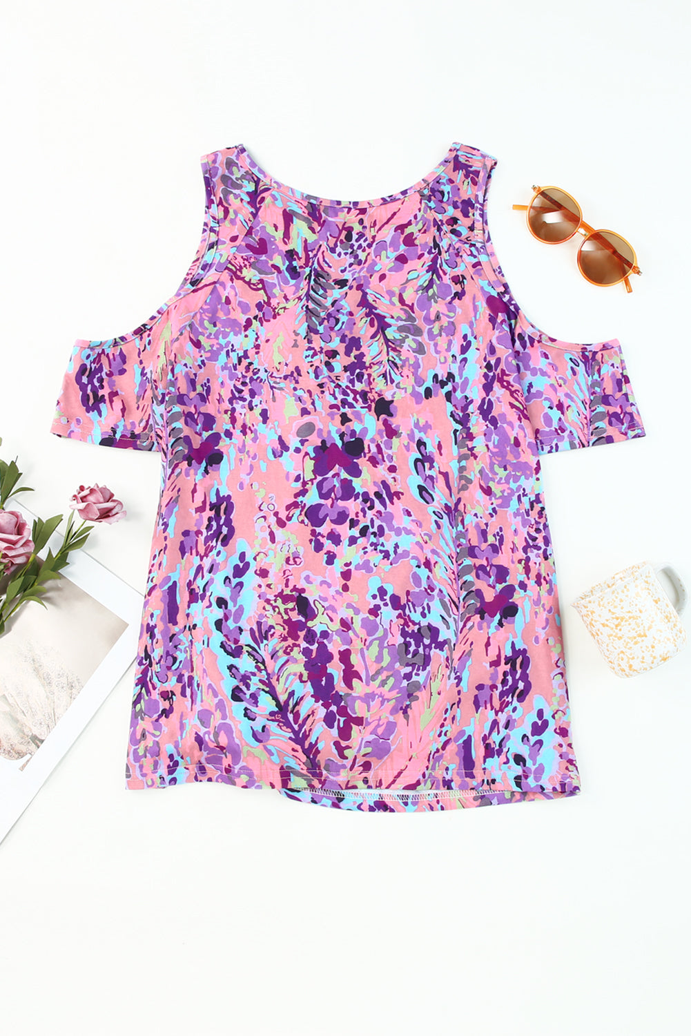 Lavender Floral Print Cold Shoulder Blouse | Multicolour