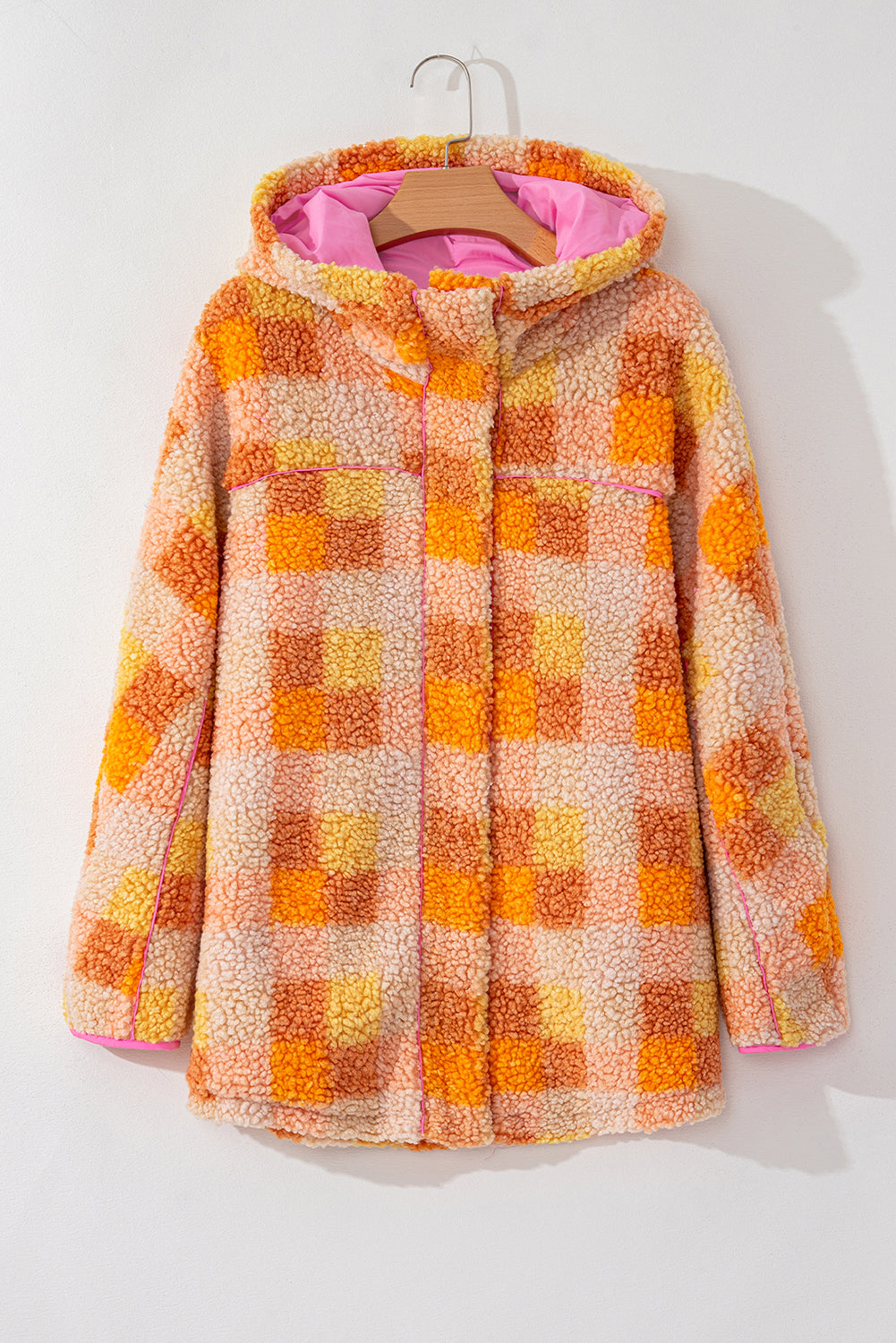 Checkered Sherpa Hooded Jacket | Orange