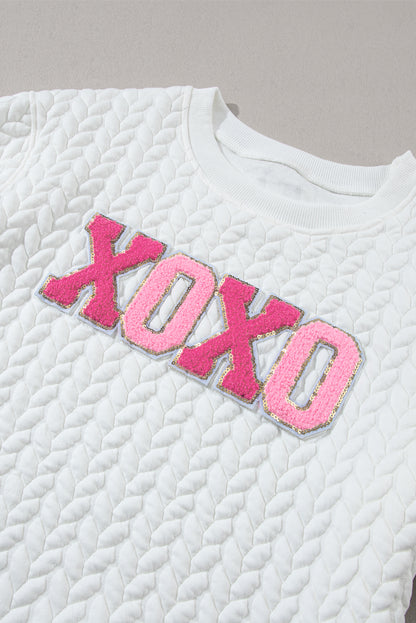 Xoxo Glitter Chenille Cable Knit Pullover Sweatshirt | White