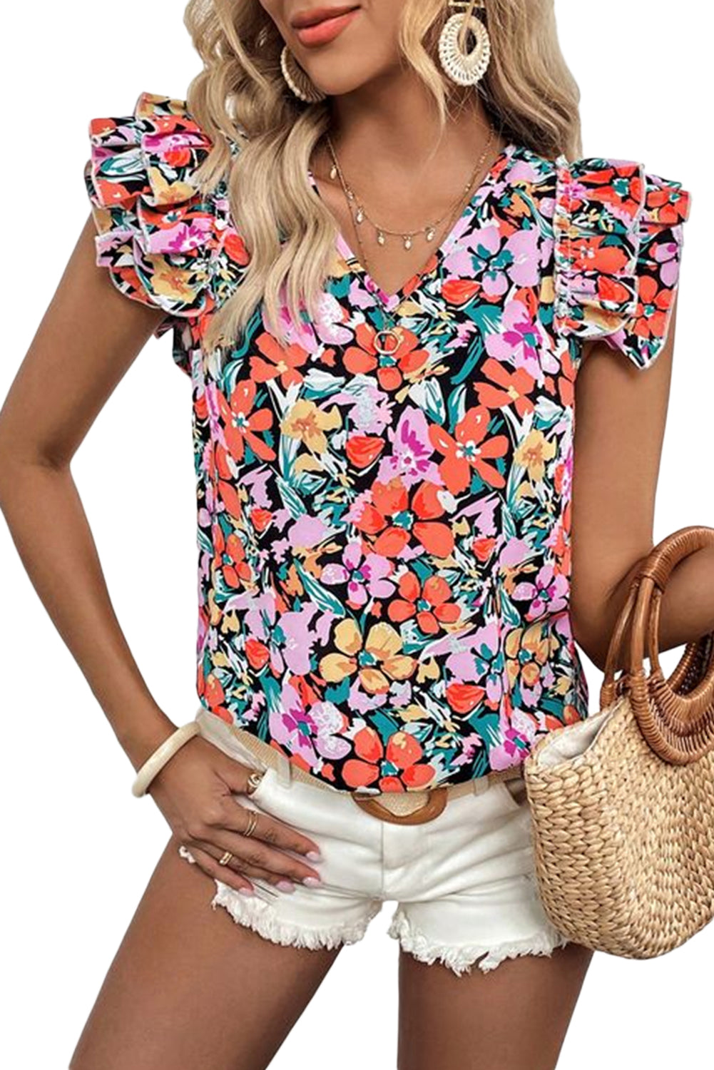 Tiered Ruffled Sleeve Floral Blouse | Multicolour