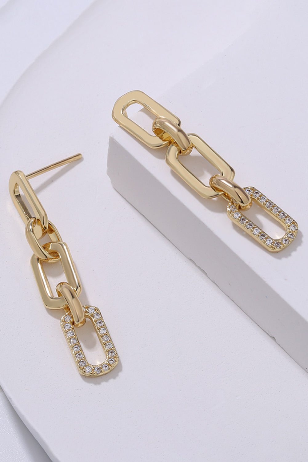 Chain Link Rhinestone Decor Plate Stud Earrings | Gold