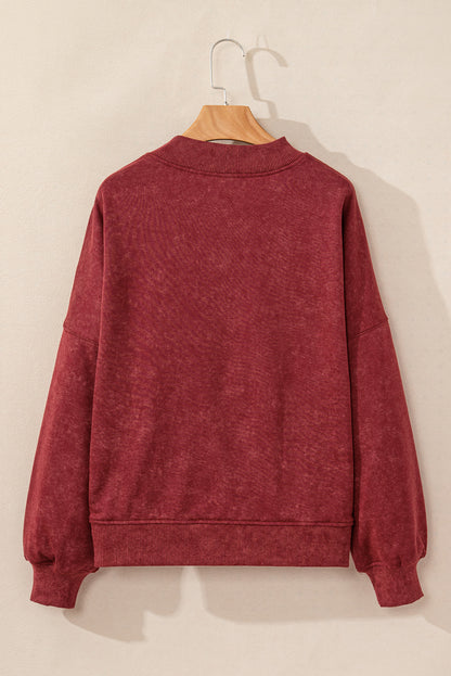 Drop Shoulder Crew Neck Pullover Sweatshirt | Red Dahlia