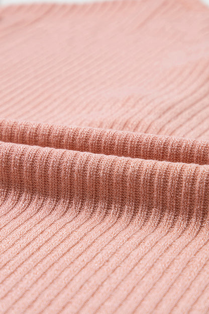 Rib Textured Henley Knit Top | Rose Tan