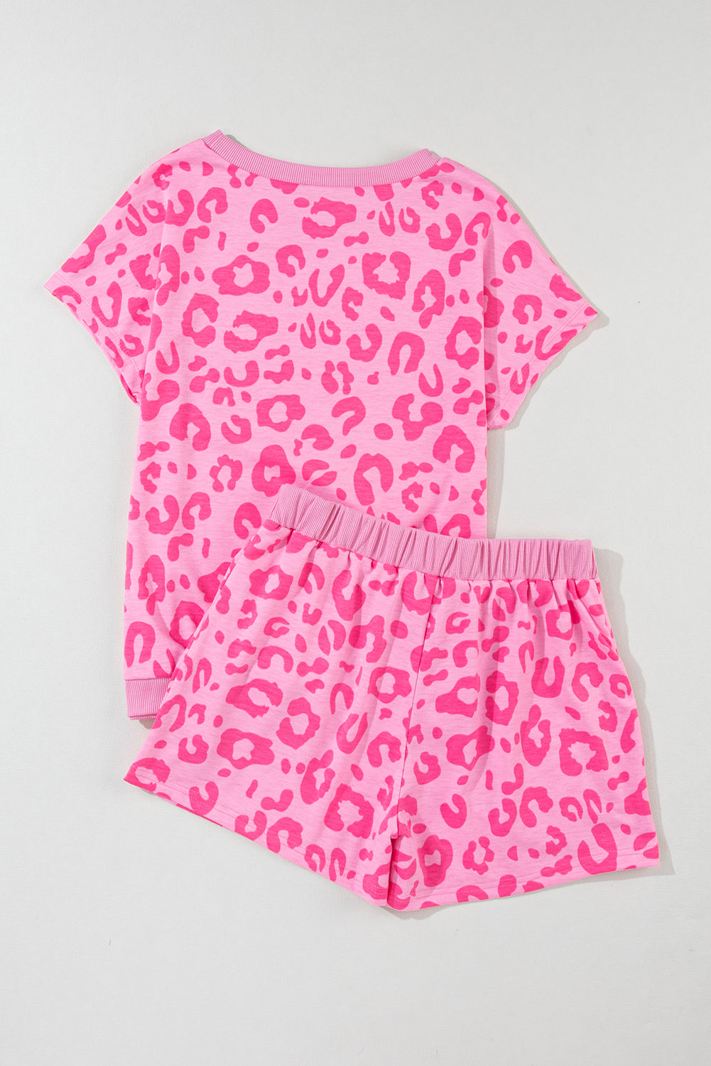 Leopard Print Tee And Satin Tie Shorts Lounge Set | Pink