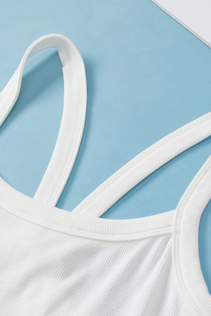 Athletic Ribbed Cropped Cami Top | White