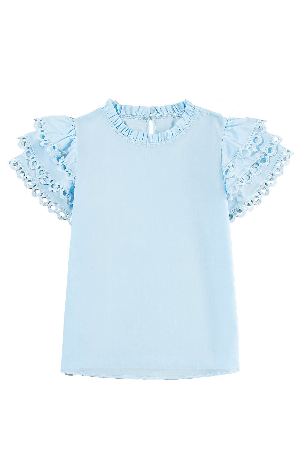 Layered Ric Rac Cap Sleeve Filled Neck Blouse | Beau Blue