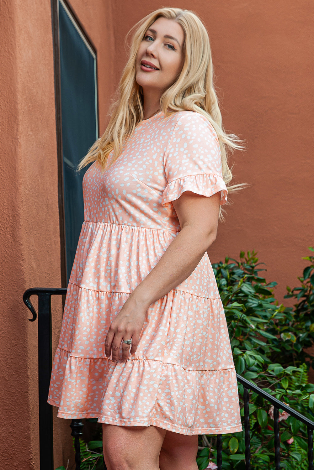 Cheetah Print Tiered Ruffled Plus Size Dress | Pink