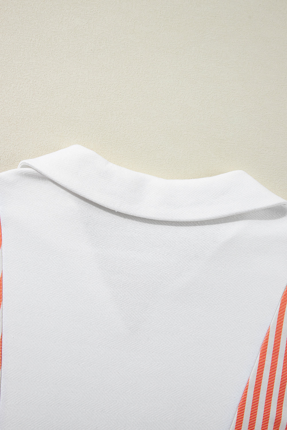 Striped Colour Block Collared V Neck Oversized Sweatshirt | White