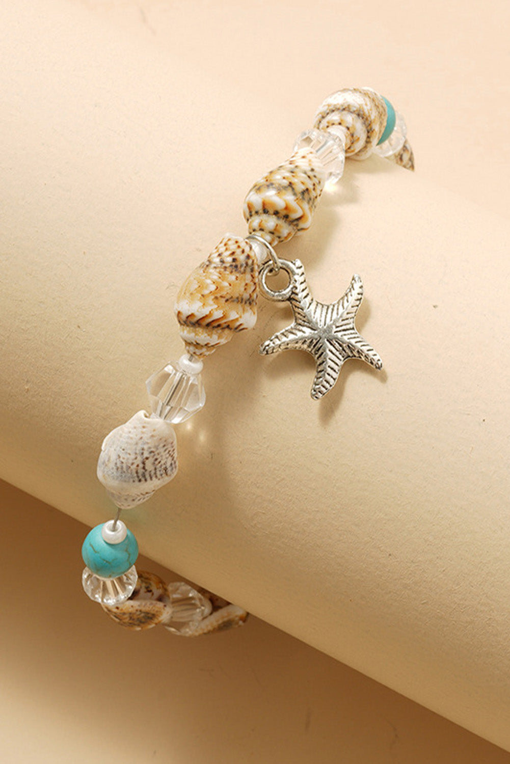 Conch Beaded Starfish Beach Anklet | White