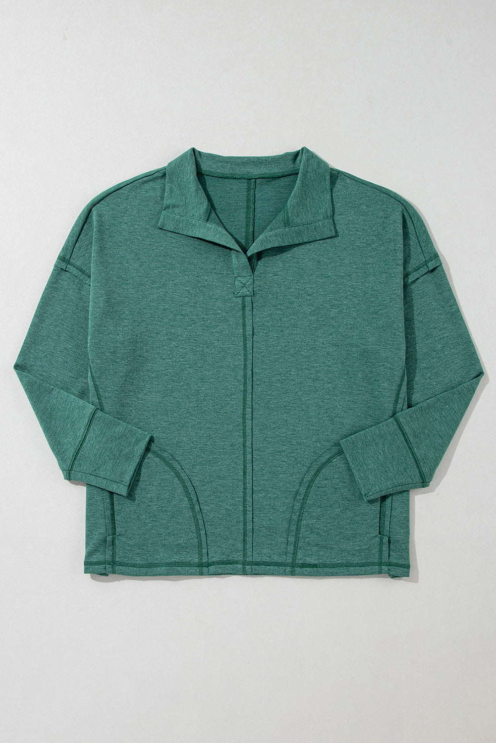 Exposed Seam Collared Pocketed Loose Sweatshirt | Evergreen