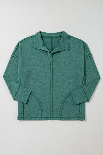 Exposed Seam Collared Pocketed Loose Sweatshirt | Evergreen