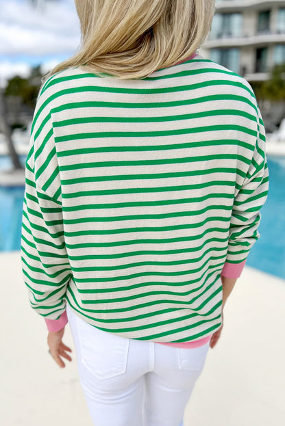 Striped Contrast Edge Long Sleeve Top | Bright Green