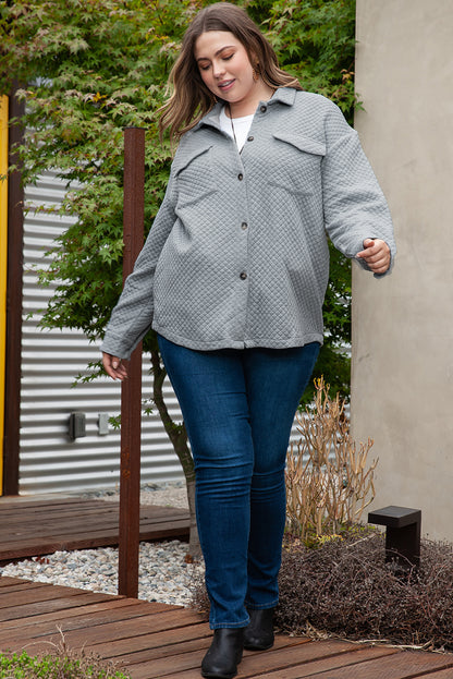 Plus Size Quilted Pattern Shacket | Gray