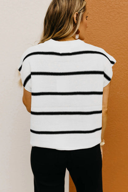 Striped Batwing Sleeve Sweater Tee | White