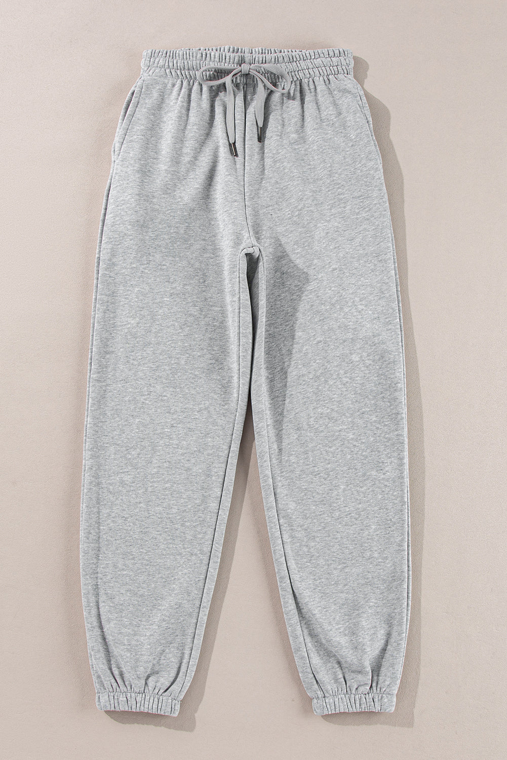 Solid Colour Fleece Lined Drawstring Waist Joggers | Light Grey