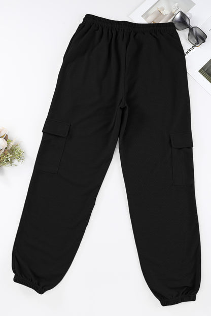 Waffle Texture Cargo Pocket Jogger Pants | Black