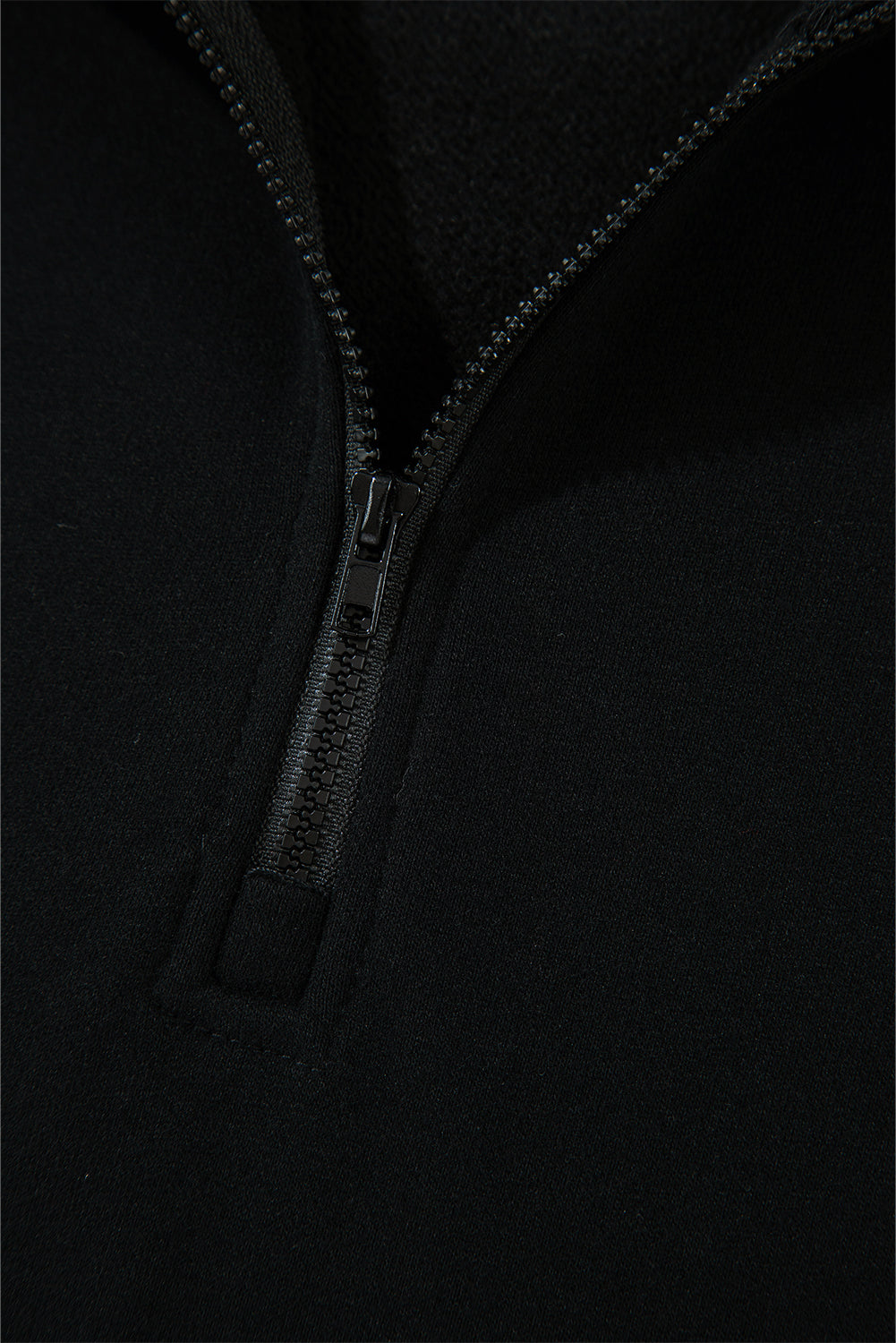 Zipped Neck Pullover Drop Shoulder Sweatshirt | Black