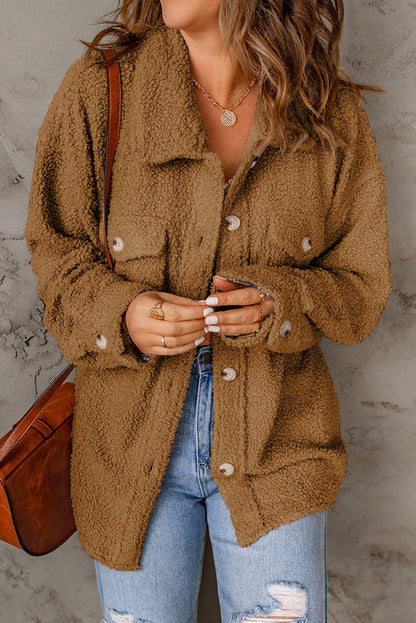 Flap Pockets Button Front Jacket | Brown