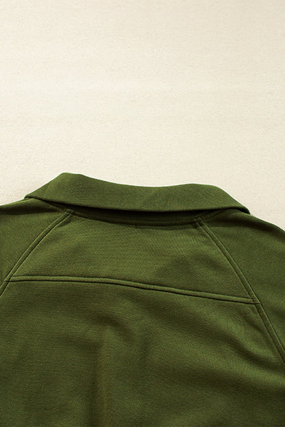 Quarter Zip Stand Neck Kangaroo Pocket Sweatshirt | Moss Green