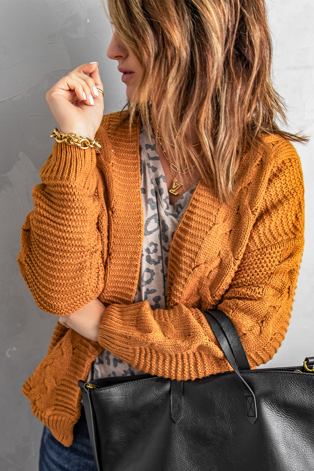 Khaki Chunky Wide Long Sleeve Knit Cardigan | Yellow Brown