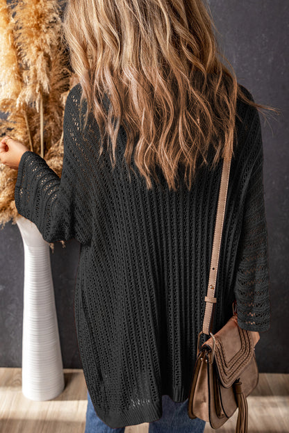 Hollow-Out Bracelet Sleeve Knit Cardigan | Black