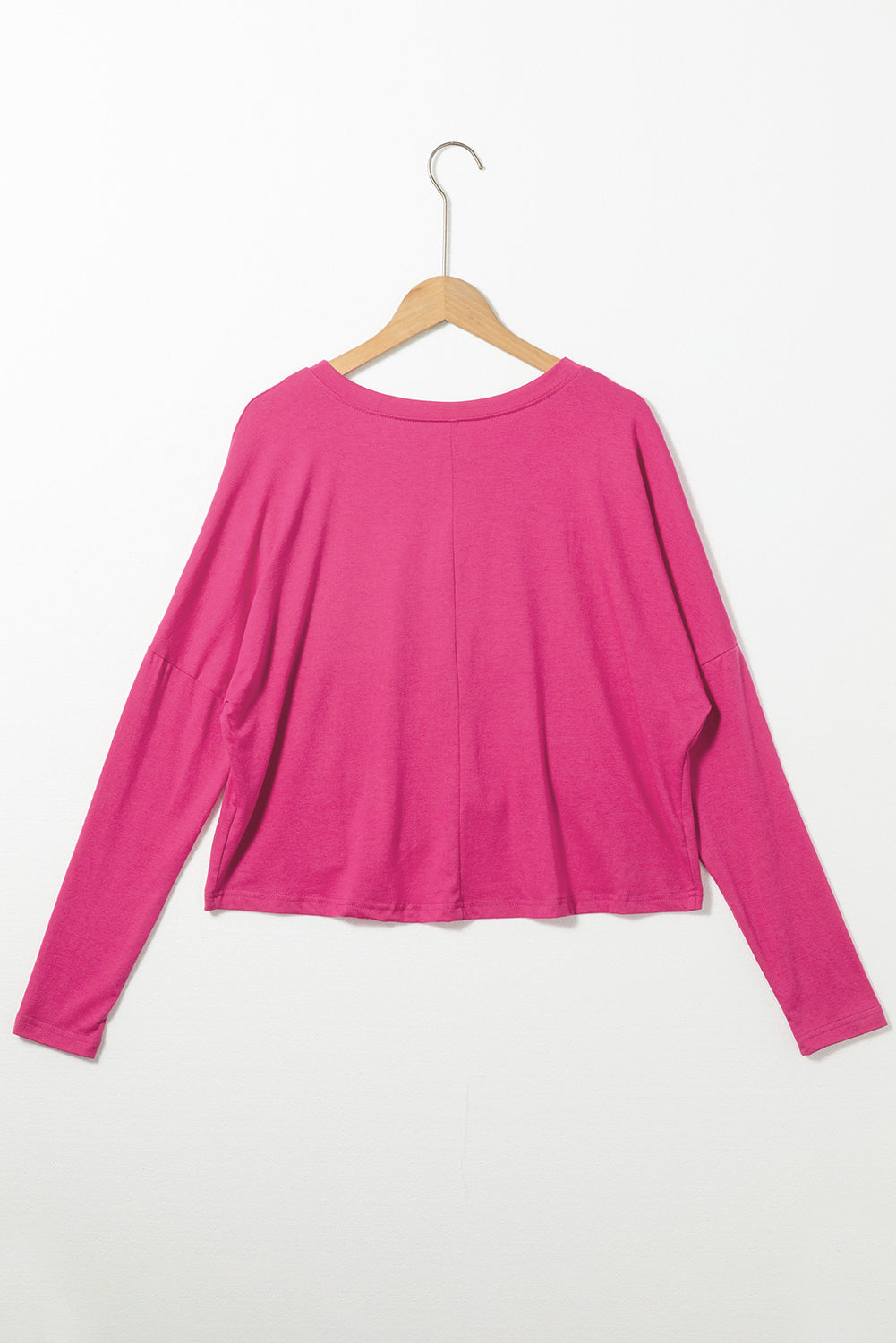 Loose V Neck Dropped Long Sleeve Top | Rose Red