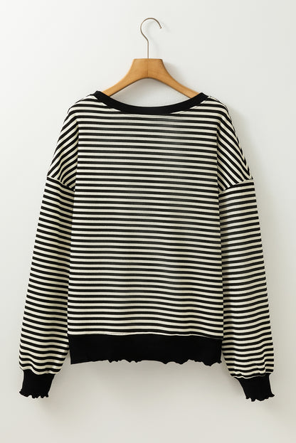 Loose Drop Shoulder Long Sleeve Top | Black Stripe