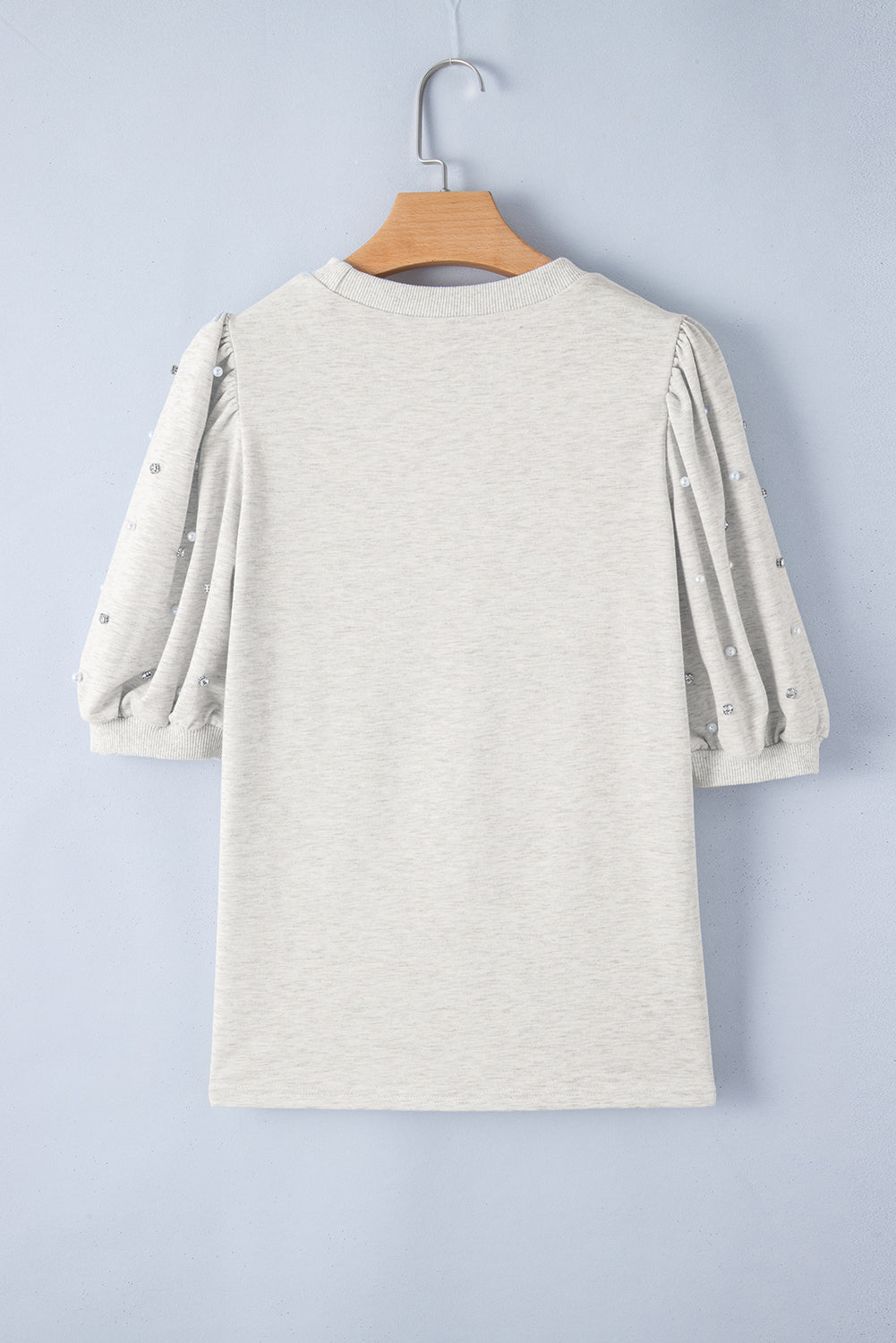 Rhinestone Pearl Puff Half Sleeve Top | Light Grey