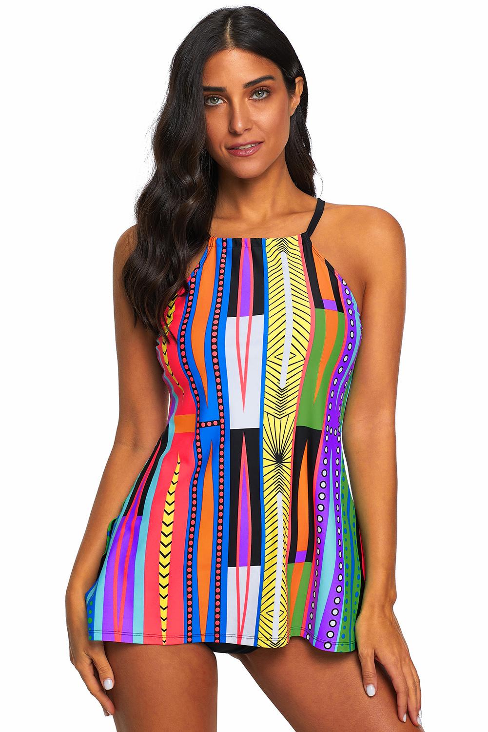 Patterned Cami Tankini | Multicolour