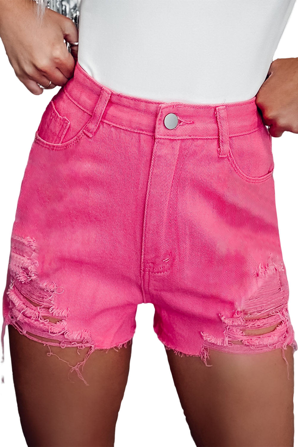 Distressed Slim Fit High Waist Denim Shorts | Rose