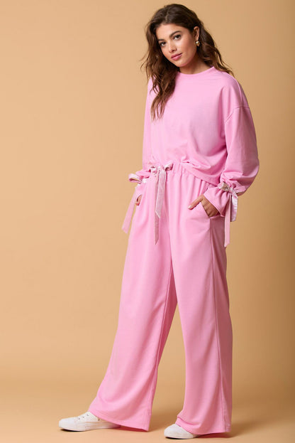 Solid Colour Drawstring Long Sleeve Top And Pants Set | Bonbon