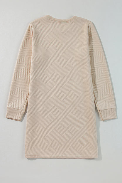 Solid Colour Textured Long Sleeve Shift Dress | Apricot