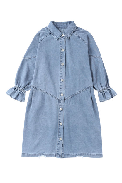 Buttoned Long Sleeve Denim Mini Dress | Sky Blue