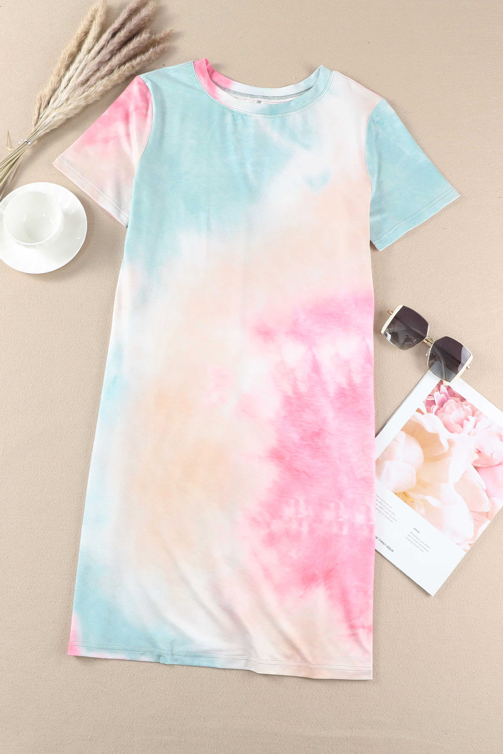 Tie Dye Oversized Slit Tee Dress | Multicolour