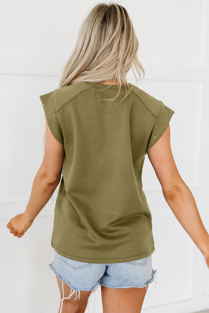 Studded Short Sleeve Top | Guacamole Green