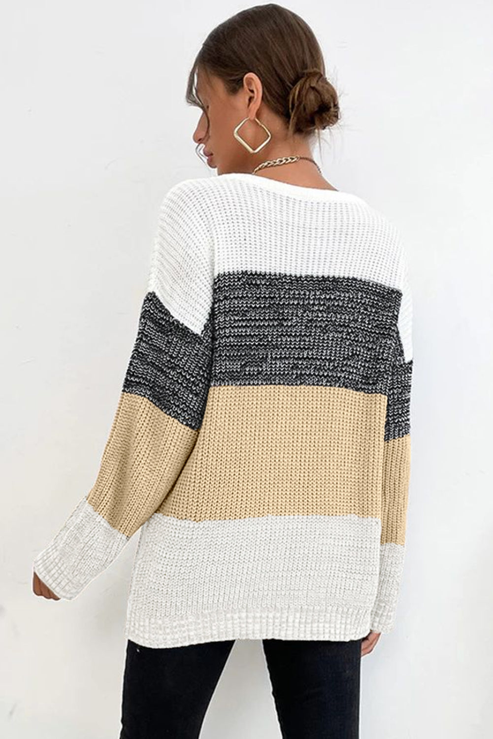 Colour Block Drop Shoulder Knit Sweater | Multicolour