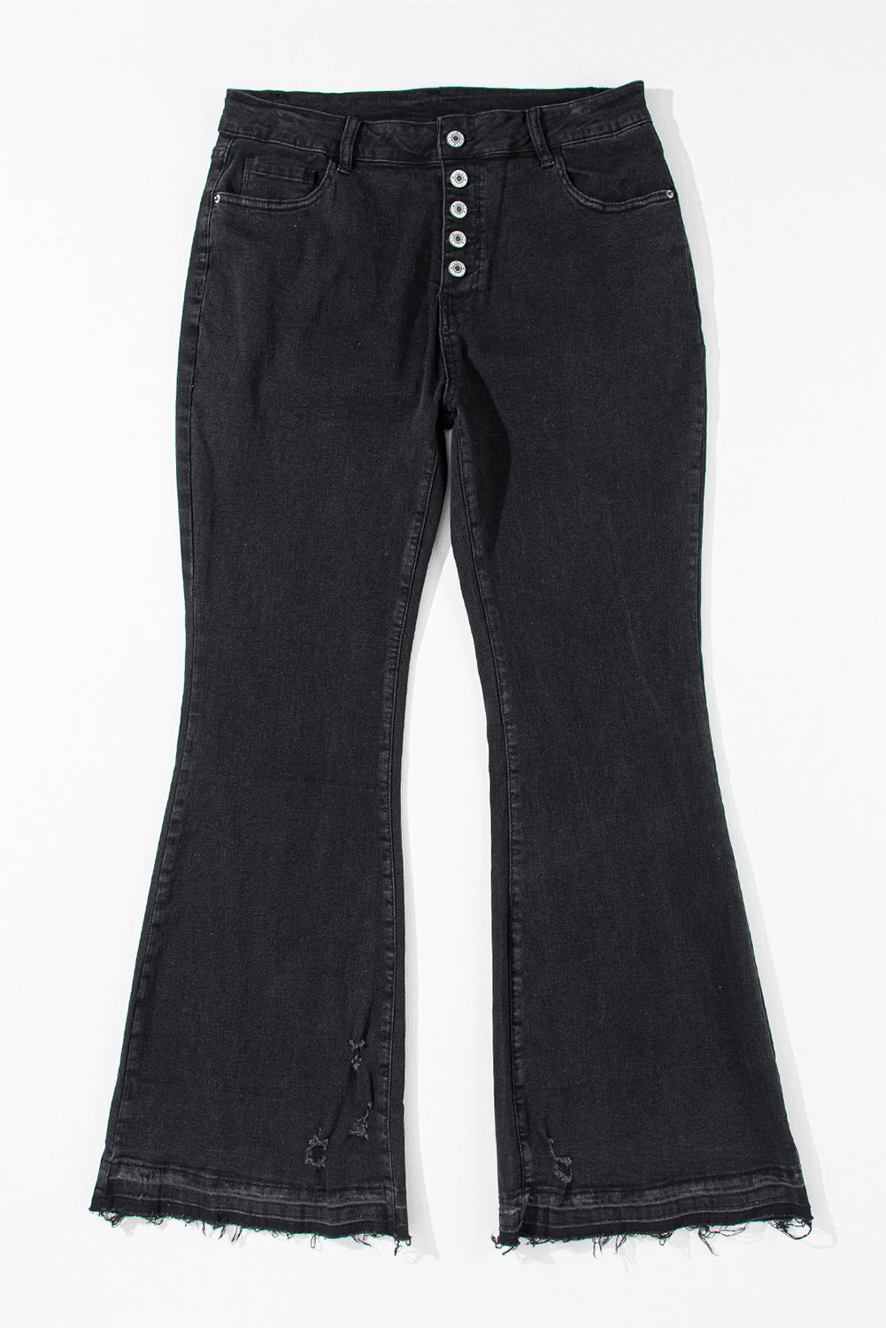 High Waist Button Front Flare Jeans | Black