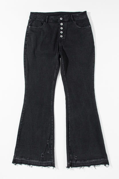 High Waist Button Front Flare Jeans | Black