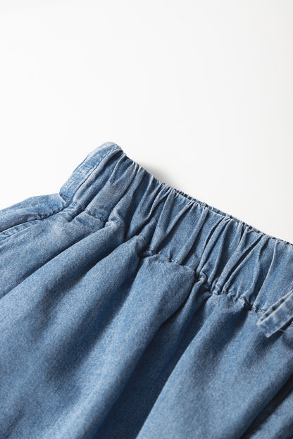 Drawstring Elastic Waist Wide Leg Denim Shorts | Dusk Blue