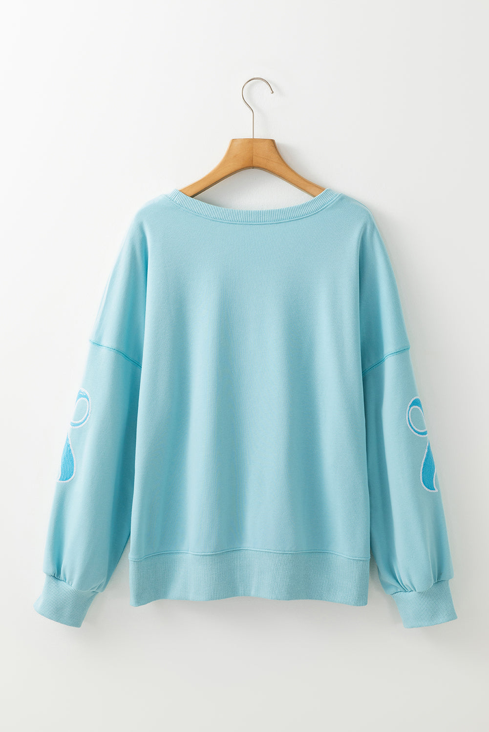 Sequined Bowknot Drop Shoulder Oversized Sweatshirt | Beau Blue